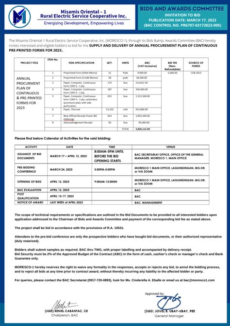 INVITATION TO BID FOR THE PROCUREMENT DELIVERY OF .